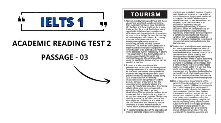 Tourism: IELTS Academic Reading Answers