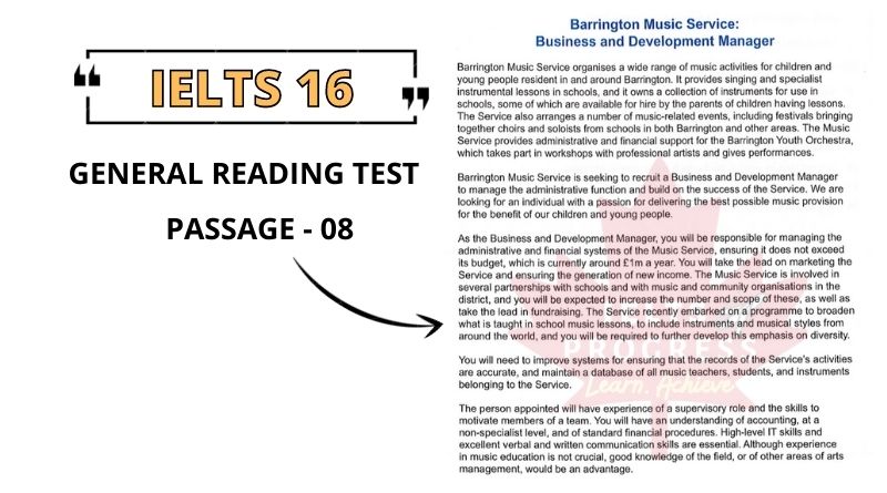 Barrington Music Service: Business and Development Manager reading answers